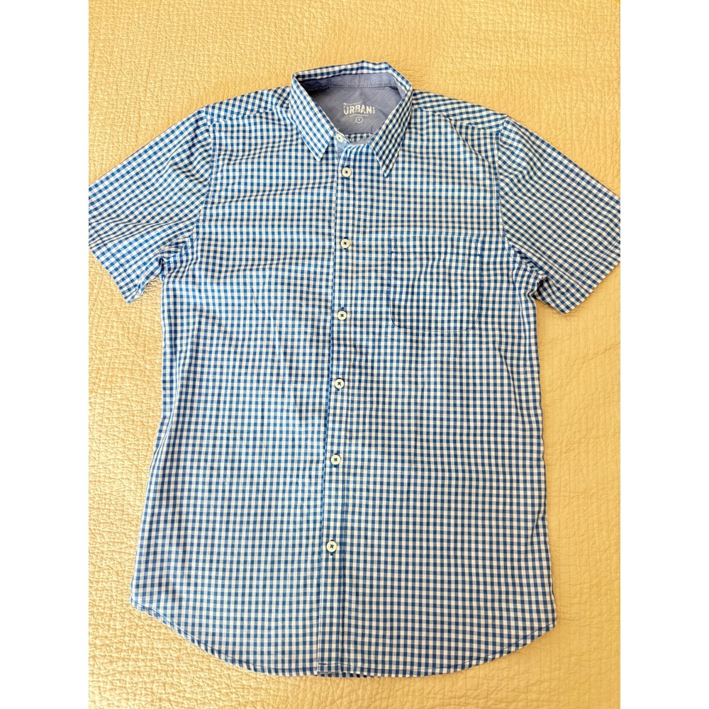 Chef Works Urban Blue Gingham Short Sleeve Button Shirt Mens Small Workwear